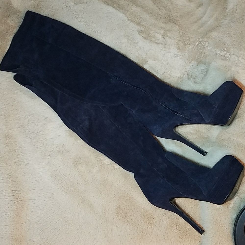 Primadonna Collection Platform Stiletto Thigh high OTK Boots Blue Suede ITALY - Picture 6 of 16